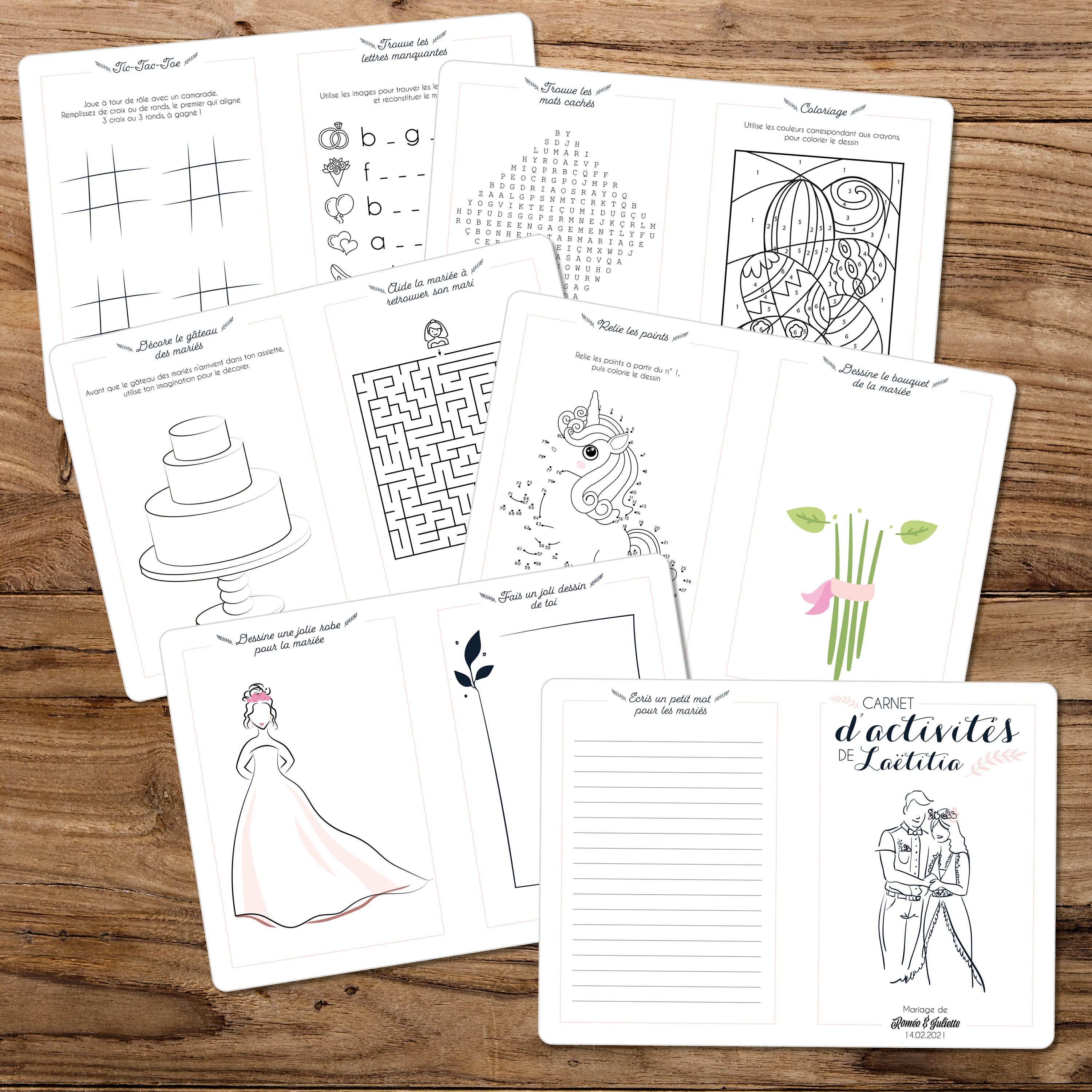 Cahier de coloriage et jeux mariage enfant – kit avec crayons