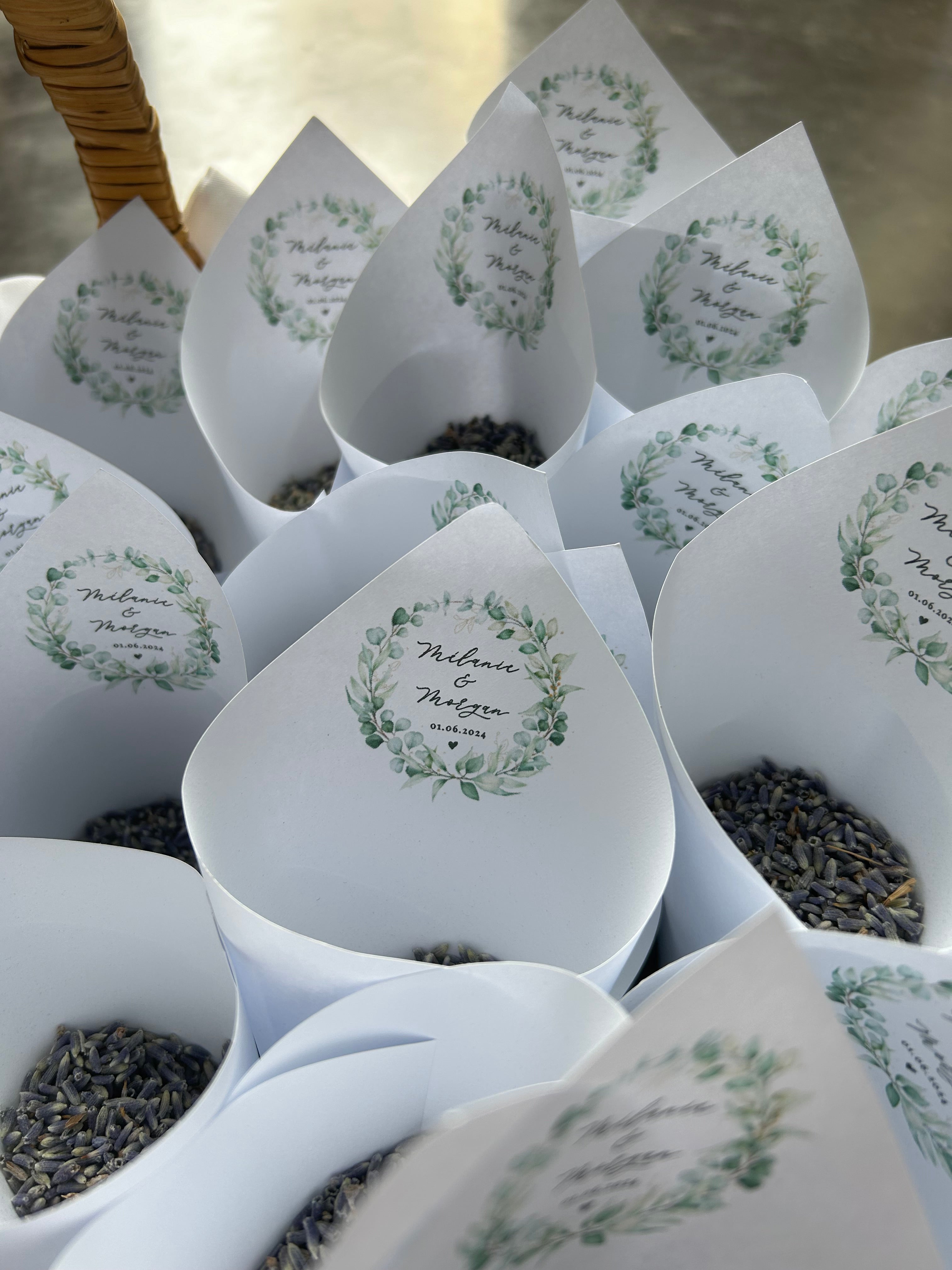 Lot de 10 Cornet de lavande pour mariage – Personnalisable