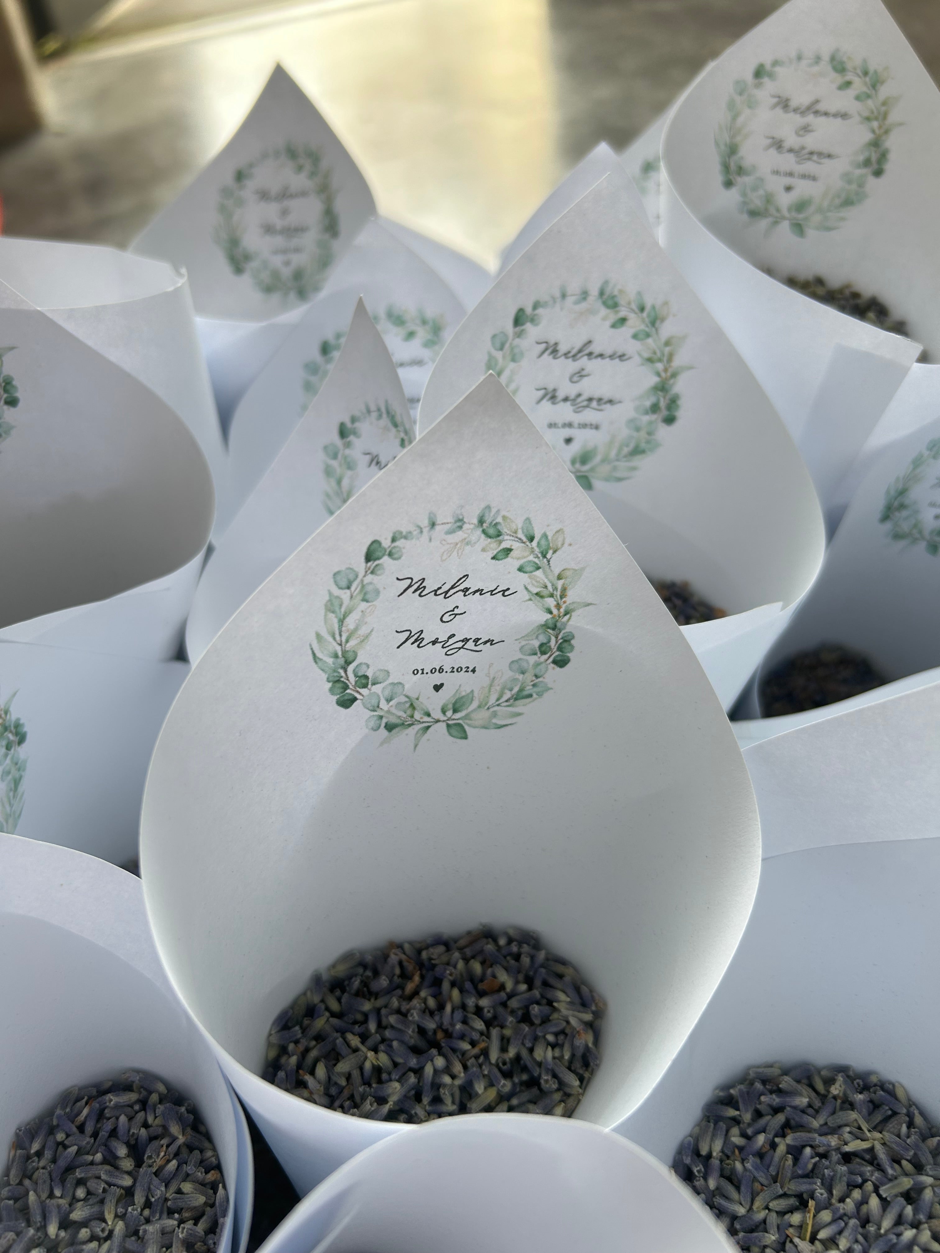 Lot de 10 Cornet de lavande pour mariage – Personnalisable