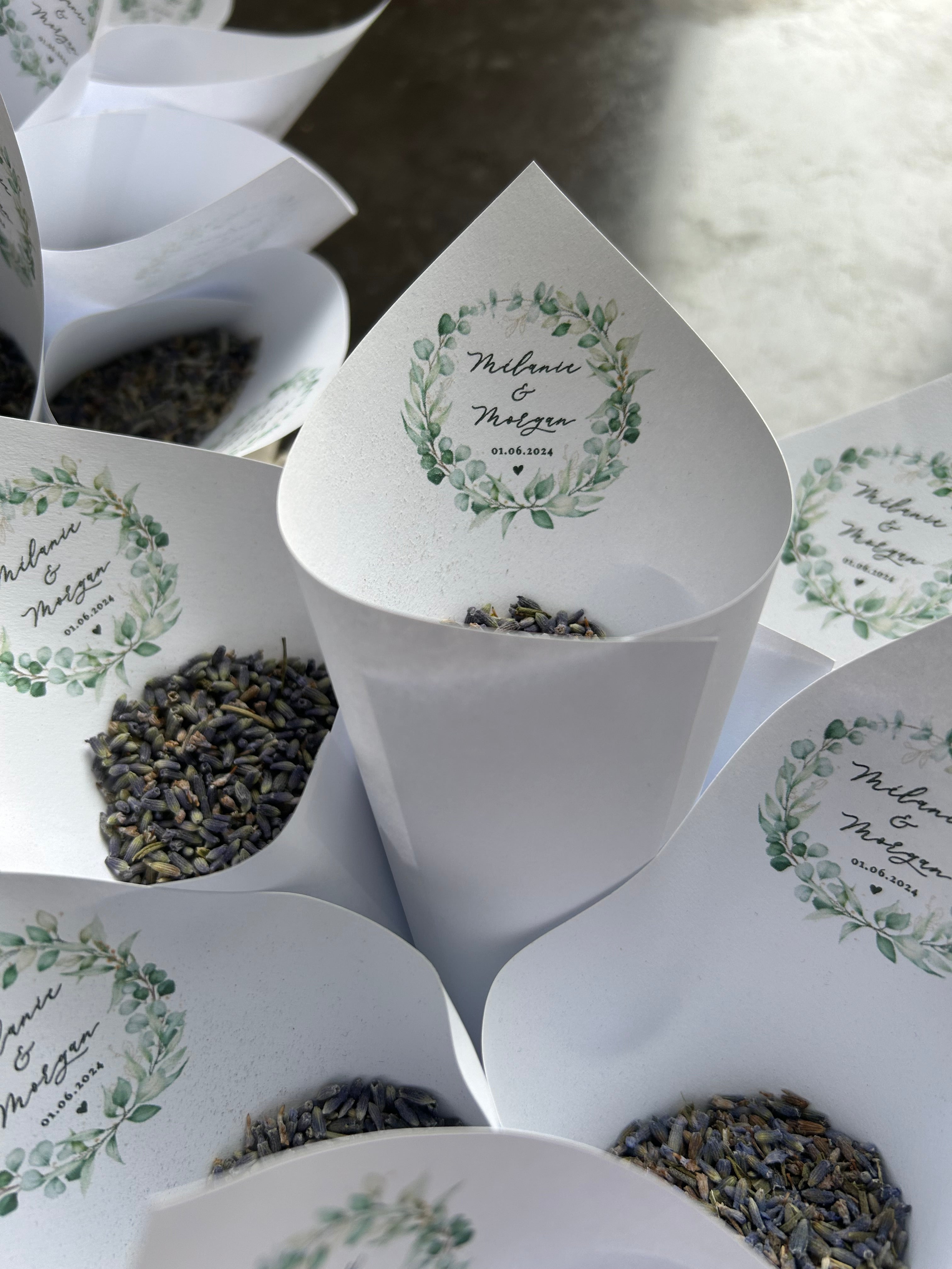 Lot de 10 Cornet de lavande pour mariage – Personnalisable