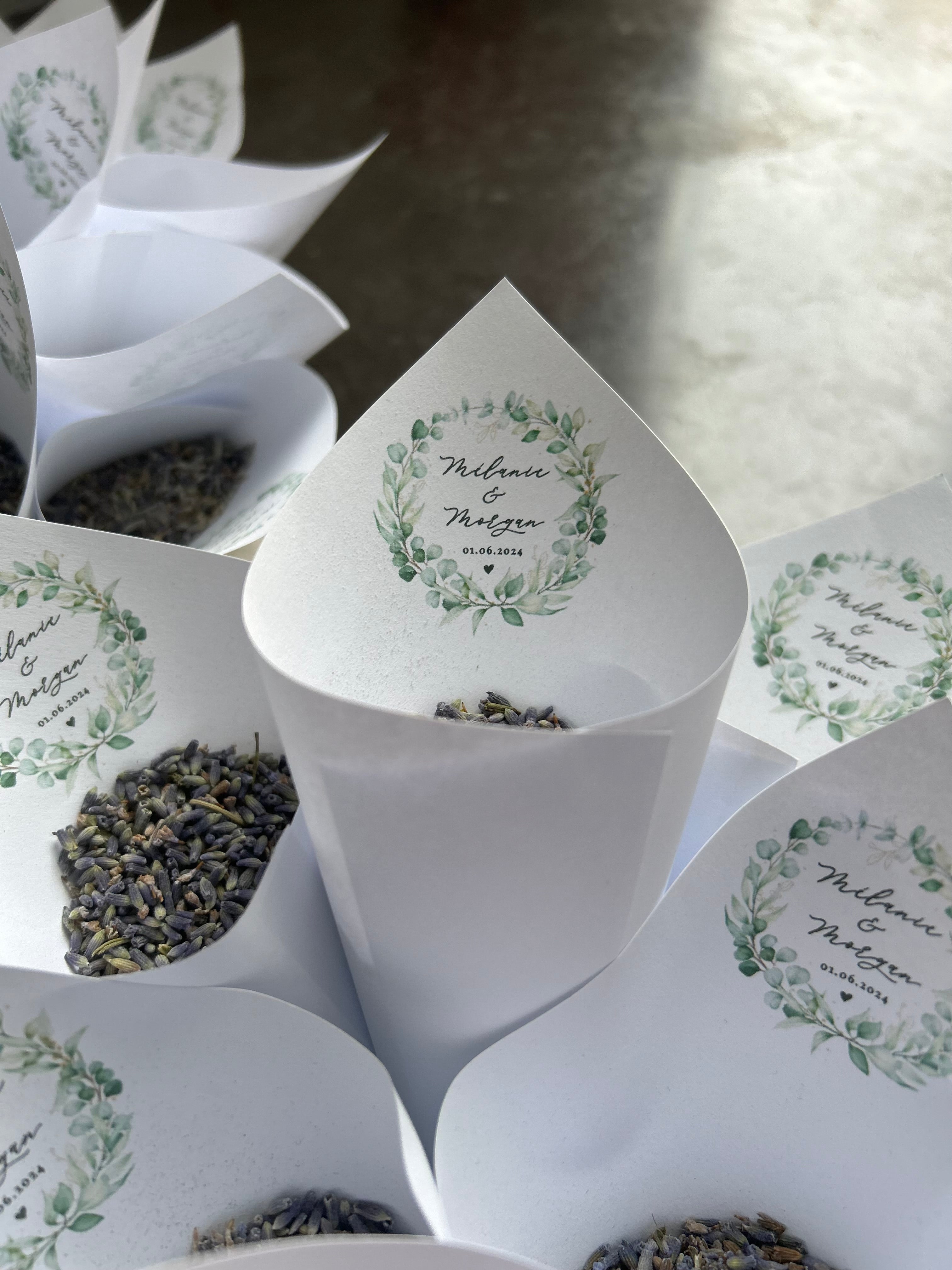 Lot de 10 Cornet de lavande pour mariage – Personnalisable