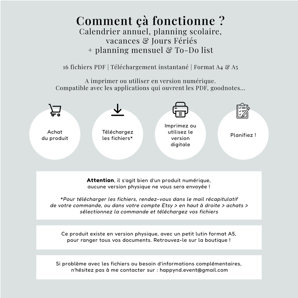 Pack Organisation 2025 PDF | Calendrier Annuel | Planning Vacances Scolaires + Mensuel & To-Do List à Imprimer | A4 et A5