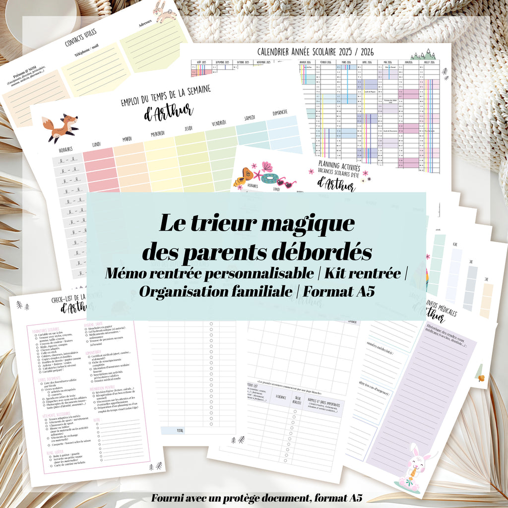 Le trieur magique des parents débordés | Mémo rentrée personnalisable | Kit rentrée | Organisation familiale | Format A5