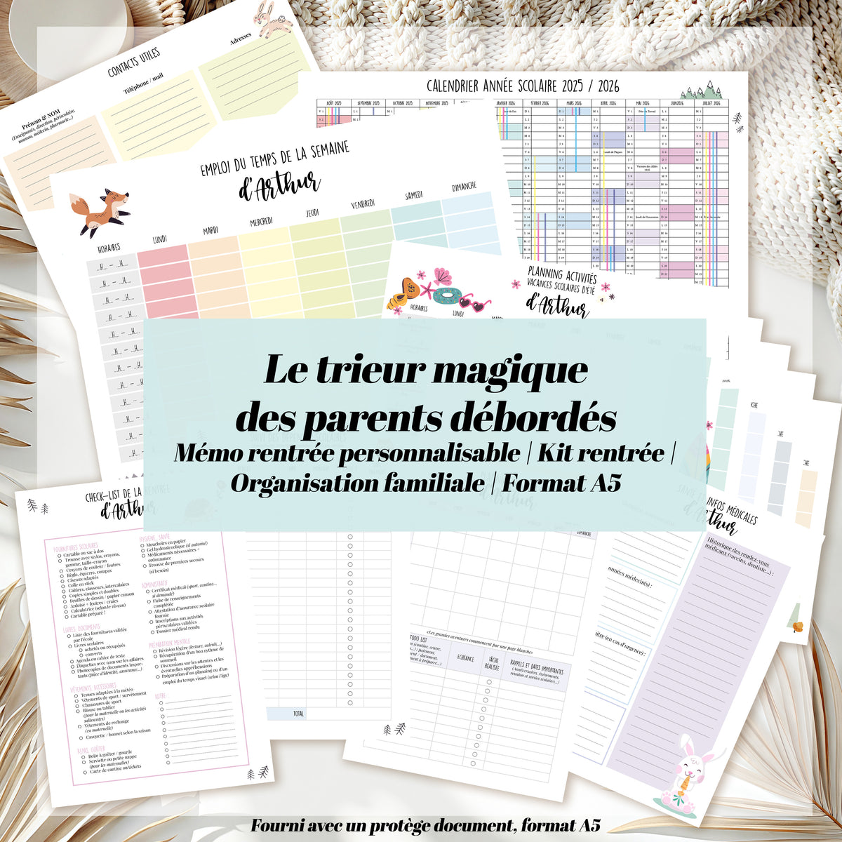Le trieur magique des parents débordés | Mémo rentrée personnalisable | Kit rentrée | Organisation familiale | Format A5