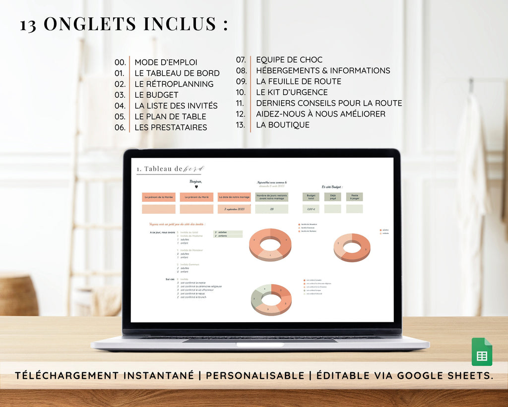 Organisateur de mariage digital – Mon wedding planner de poche sur Google Sheets