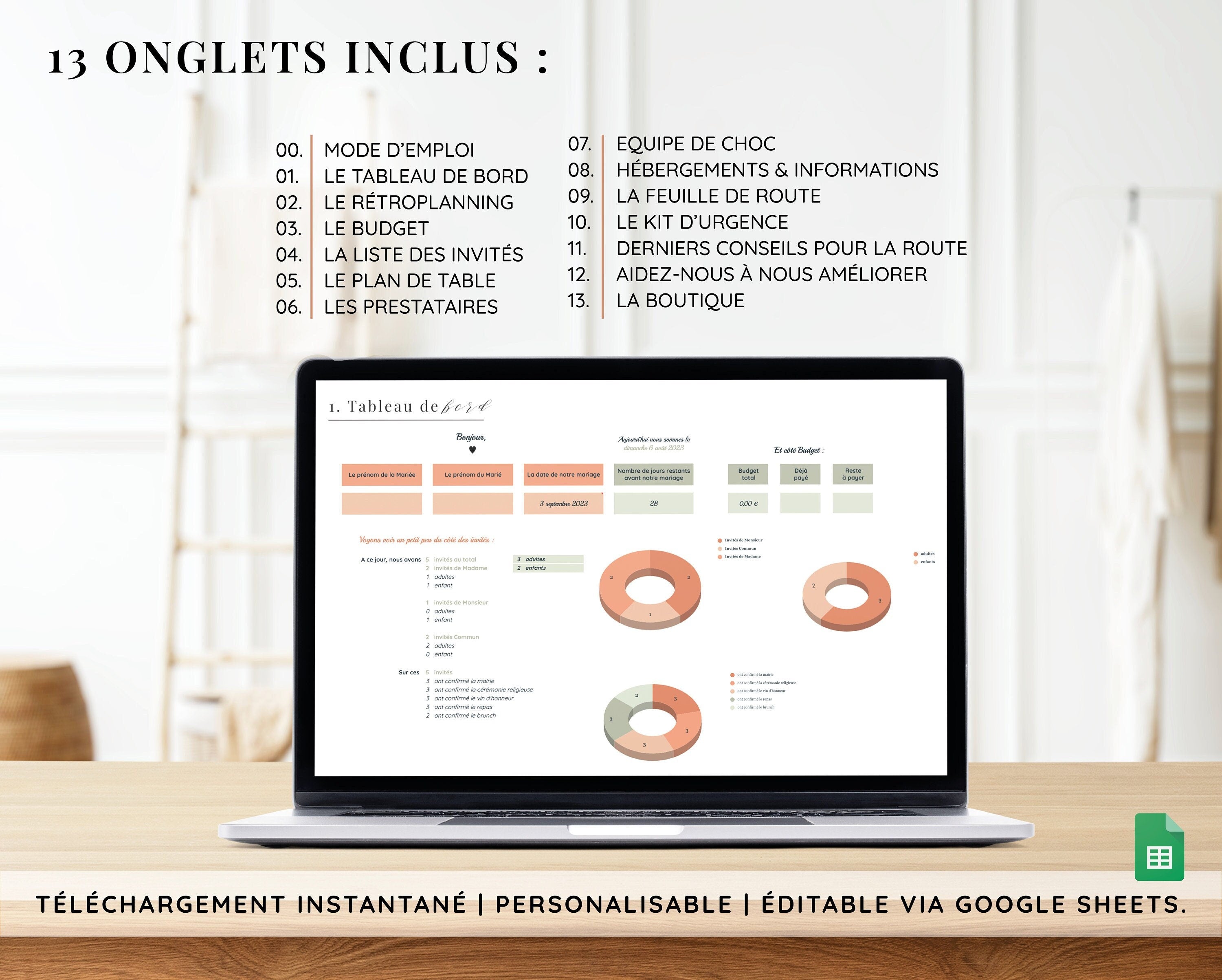 Organisateur de mariage digital – Mon wedding planner de poche sur Google Sheets