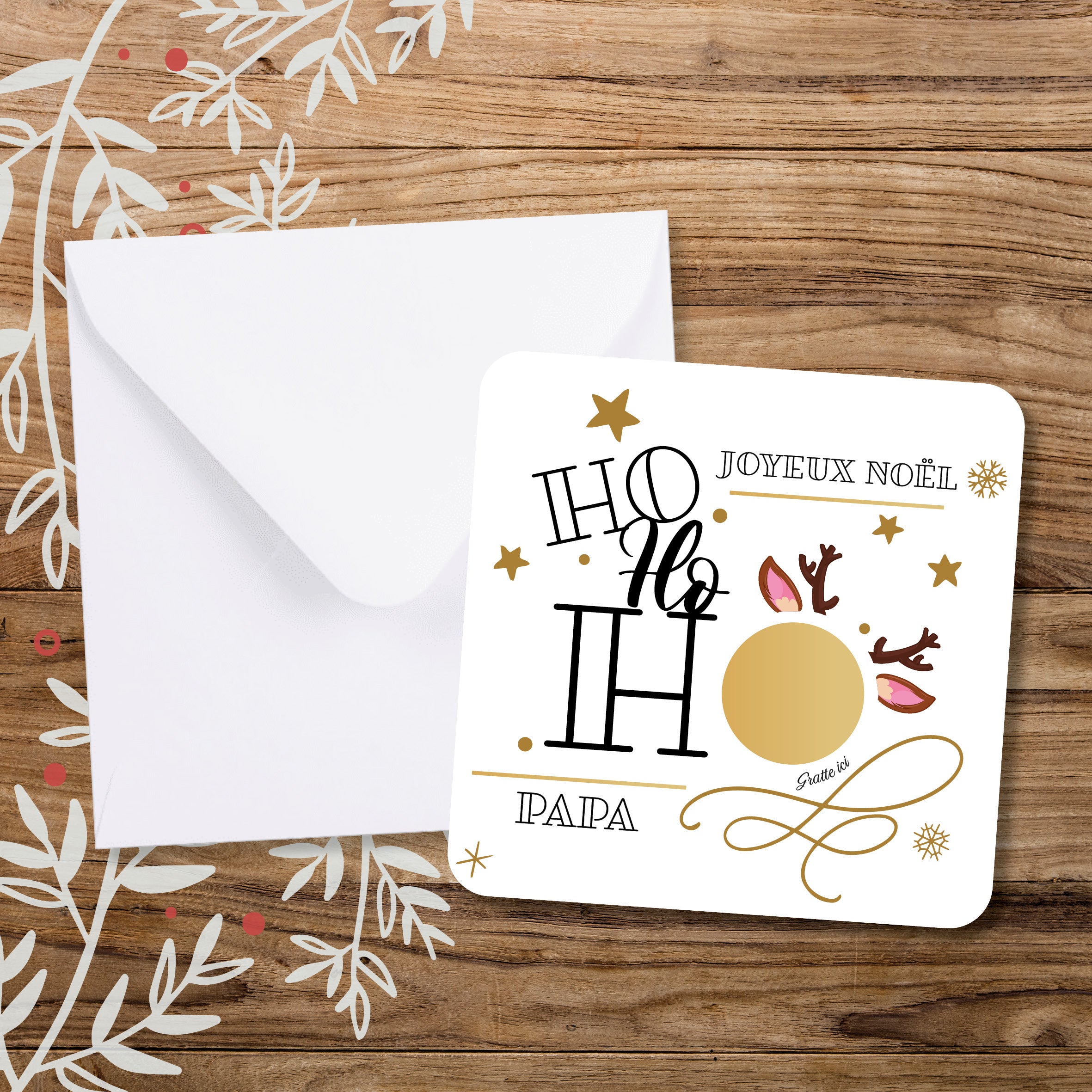 Carte de Noël à gratter personnalisable avec enveloppe