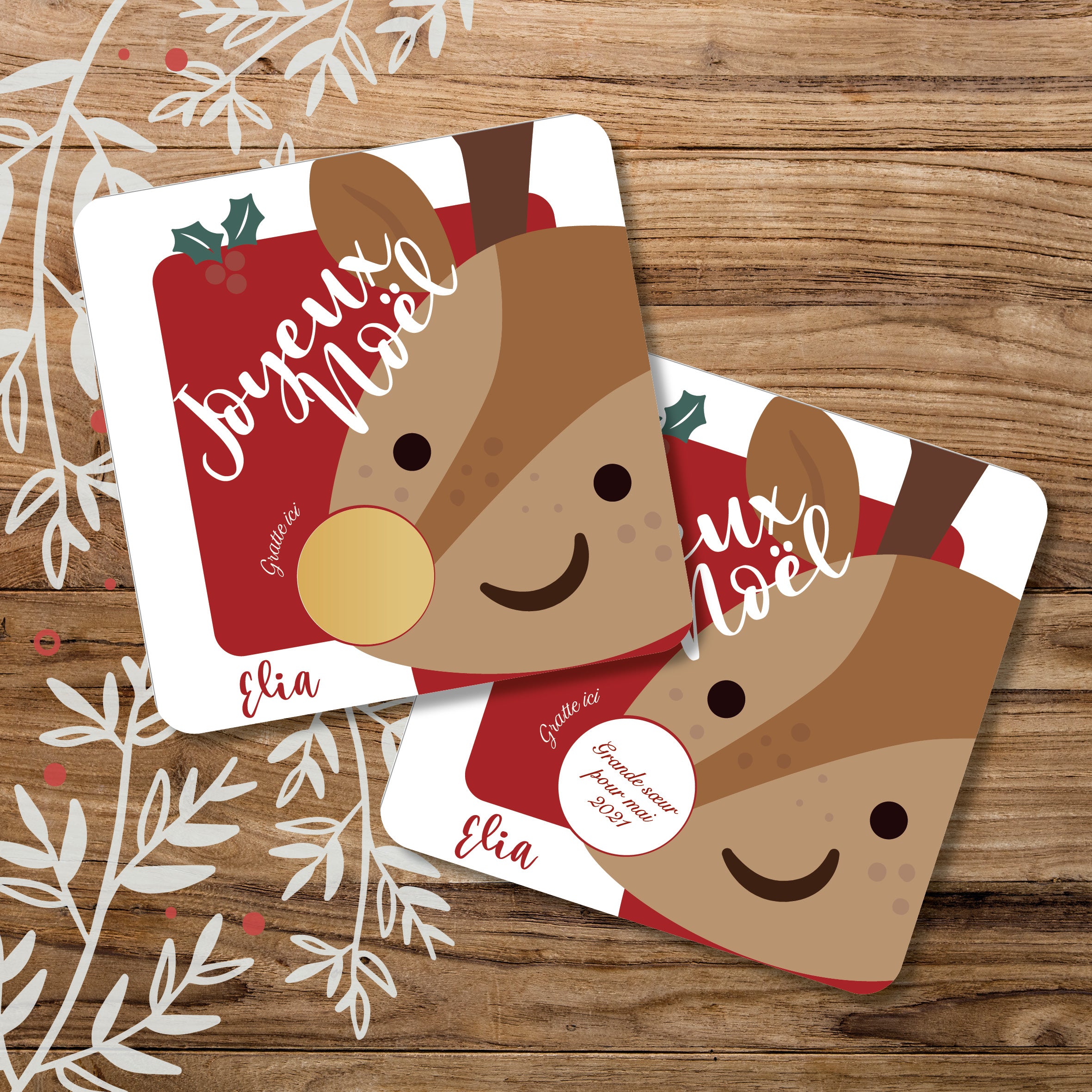 Carte de Noël à gratter personnalisable avec enveloppe