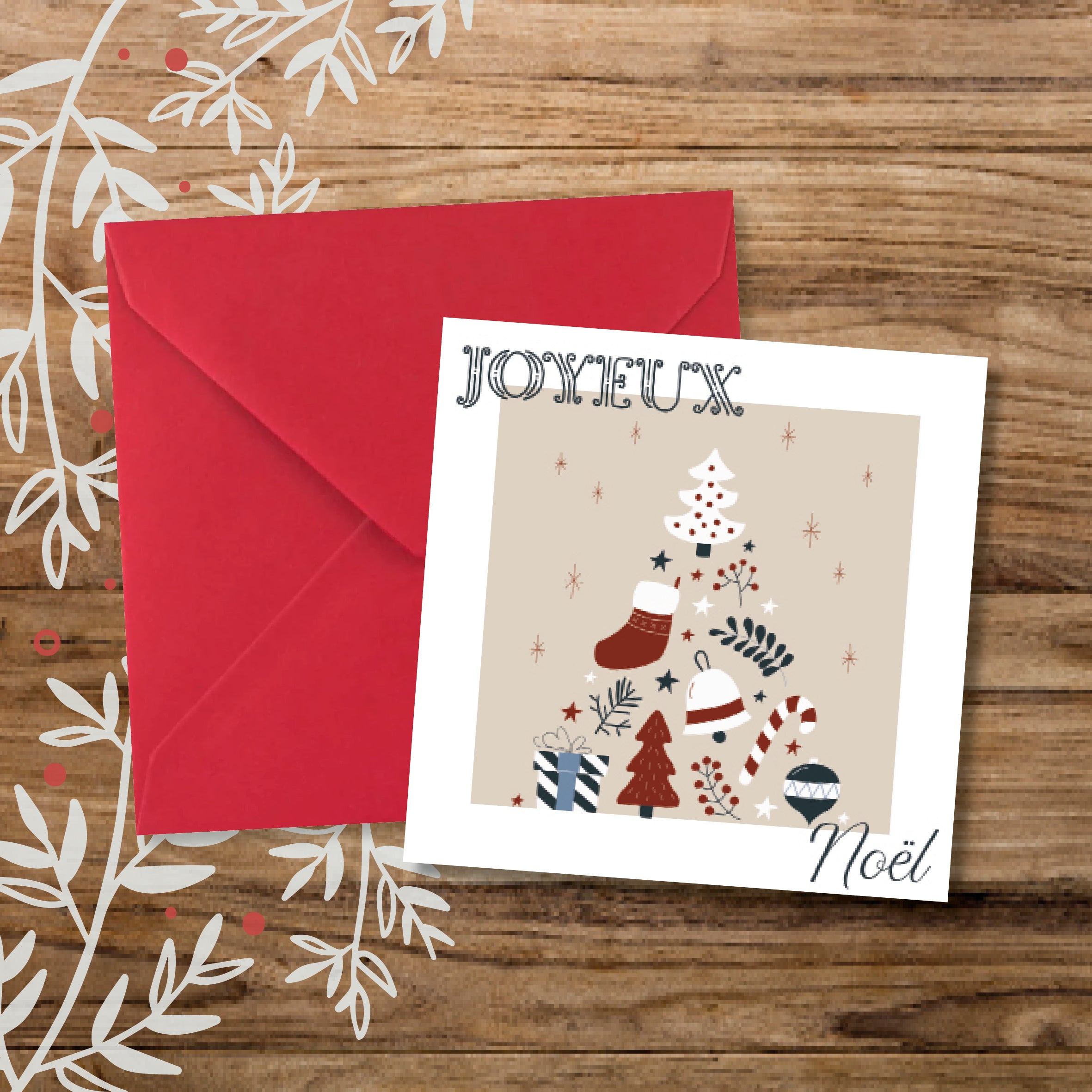 Carte cadeau de noël pour message, avec enveloppe et sticker de fermeture