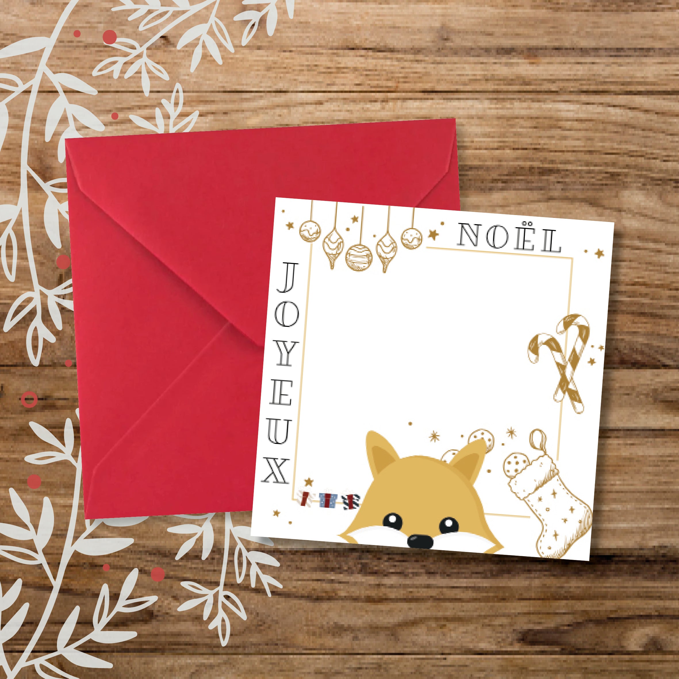 Carte cadeau de noël pour message, avec enveloppe et sticker de fermeture