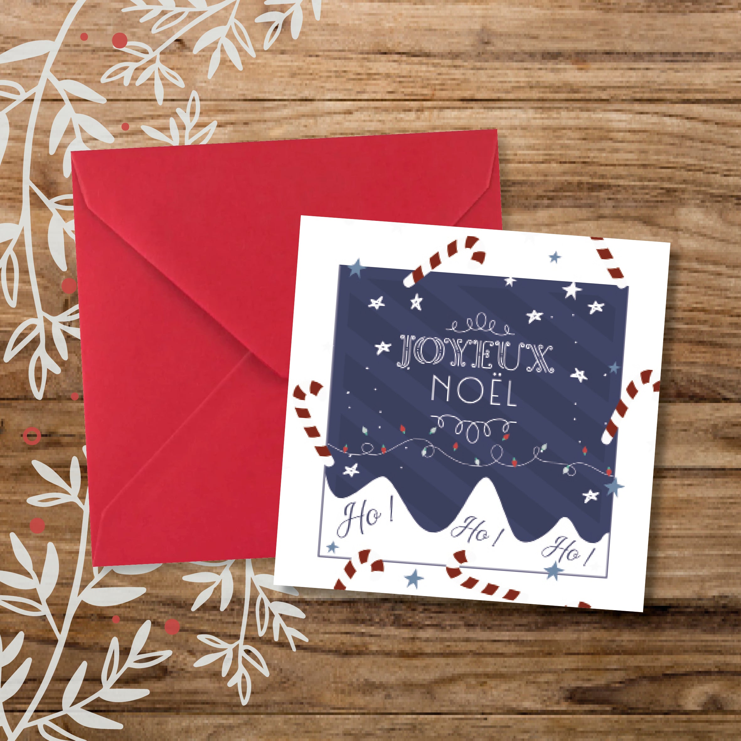 Carte cadeau de noël pour message, avec enveloppe et sticker de fermeture