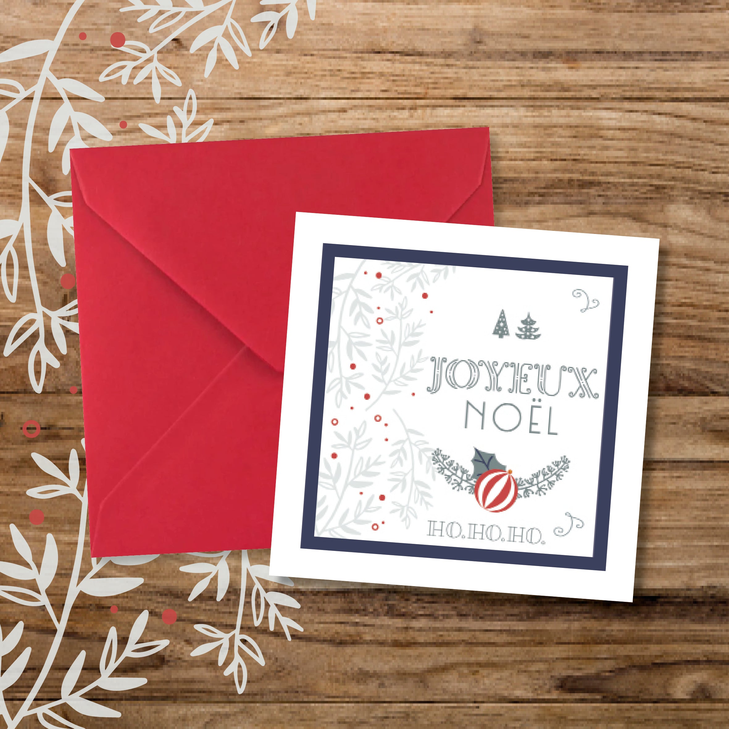 Carte cadeau de noël pour message, avec enveloppe et sticker de fermeture