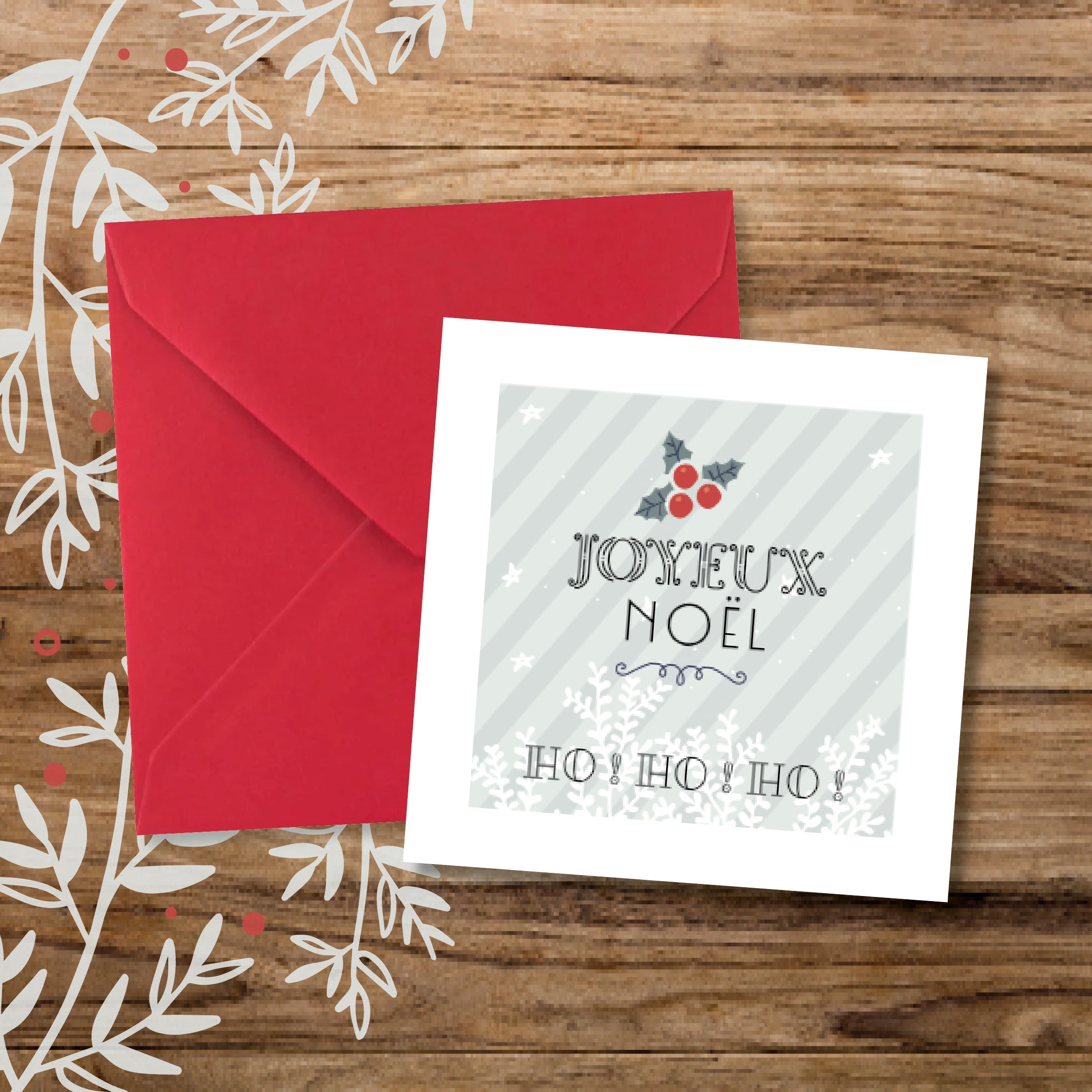 Carte cadeau de noël pour message, avec enveloppe et sticker de fermeture