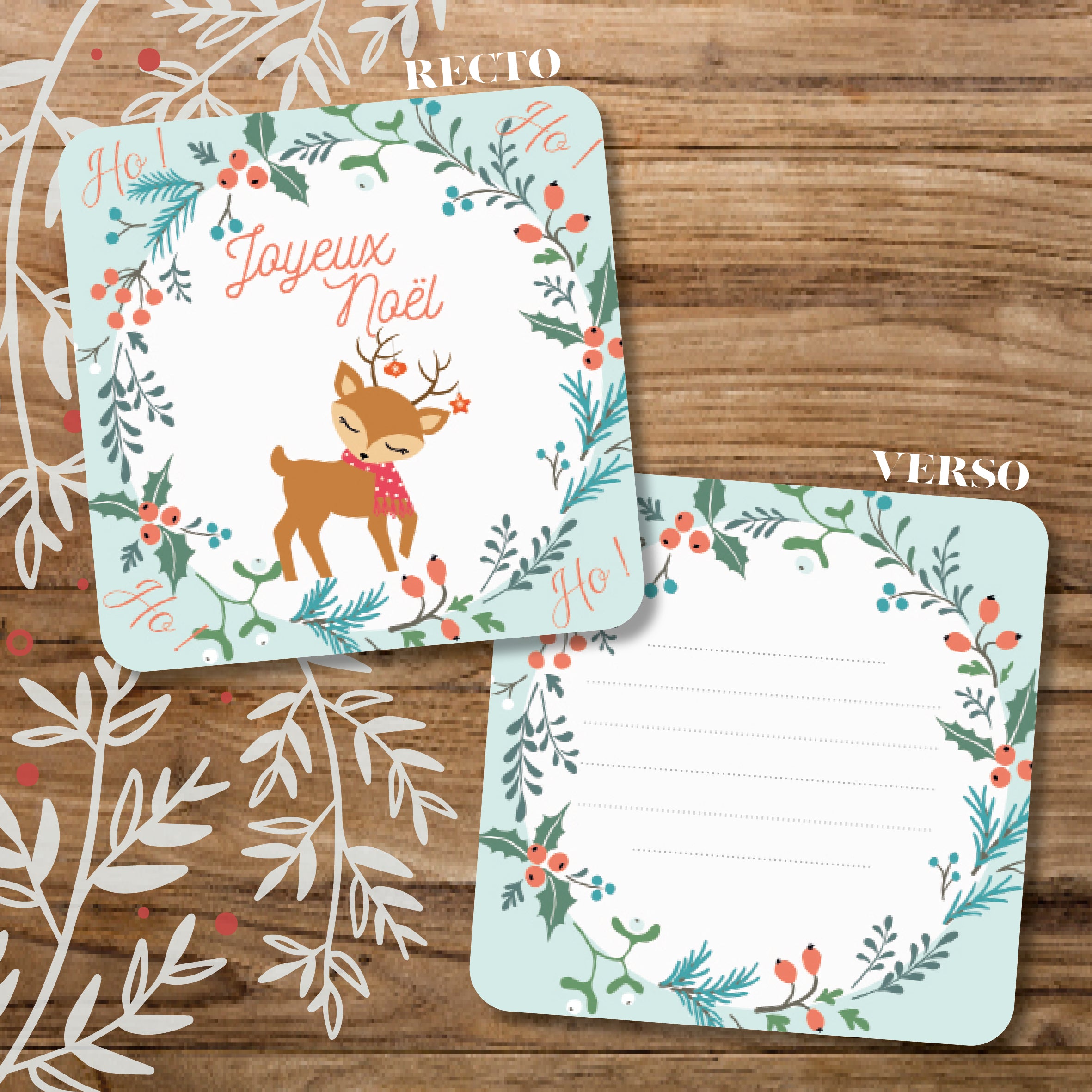 Carte cadeau message - Rennes de Noël