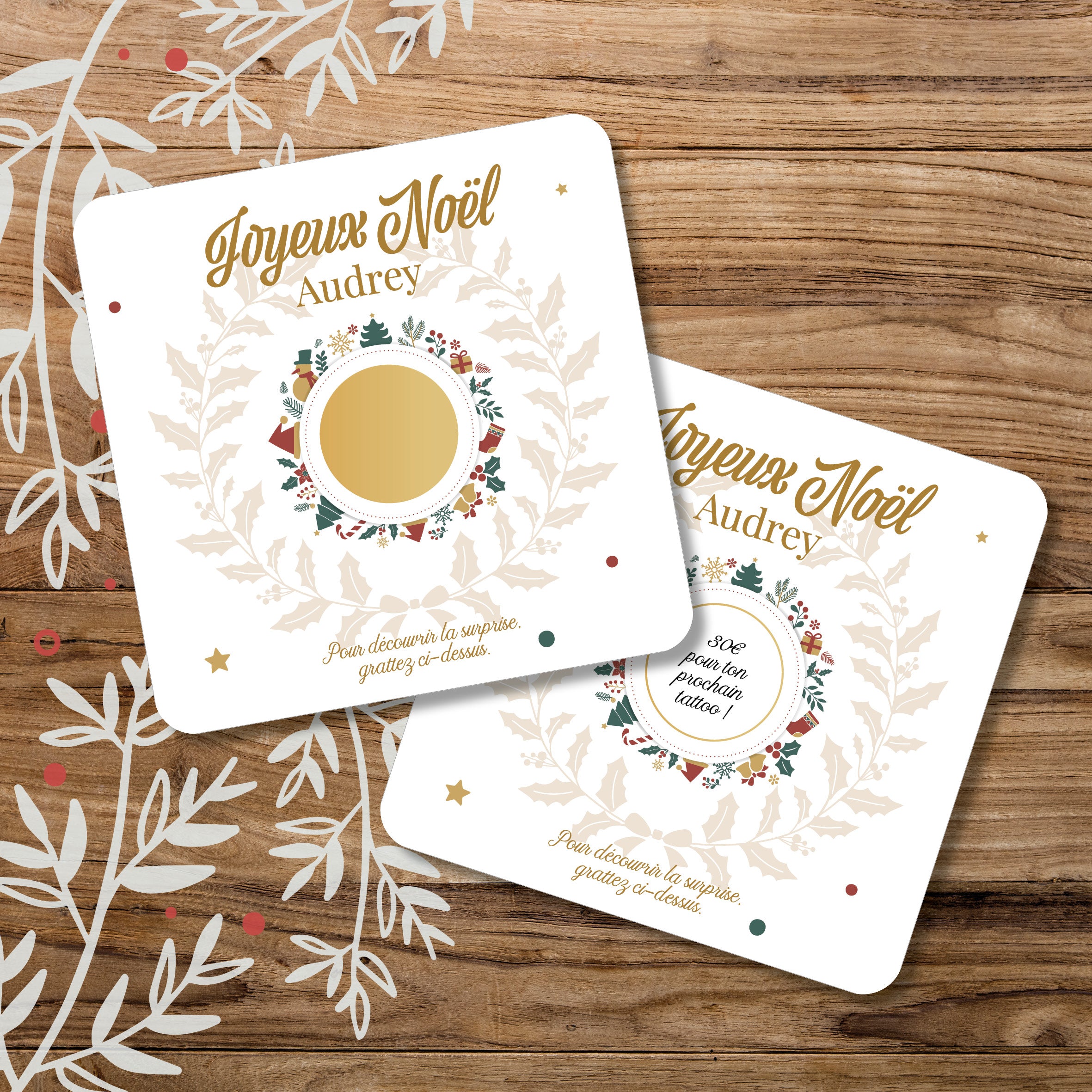 Carte de Noël à gratter personnalisable avec enveloppe