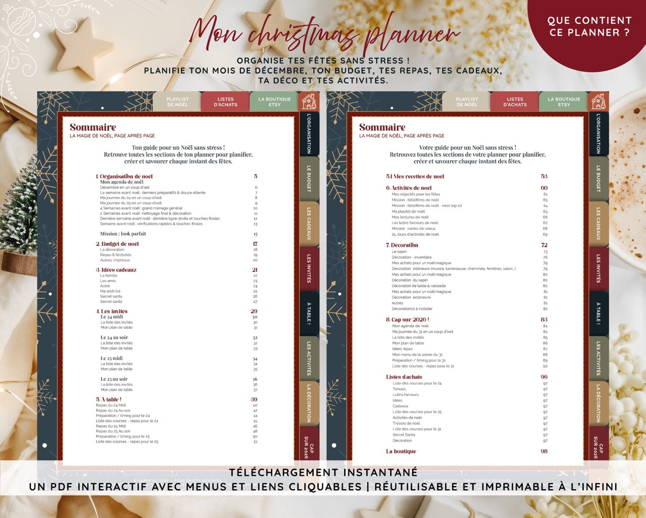 Mon Christmas Planner | PDF intéractif, à remplir ou à imprimer | L'indispensable pour un Noël magique et organisé !