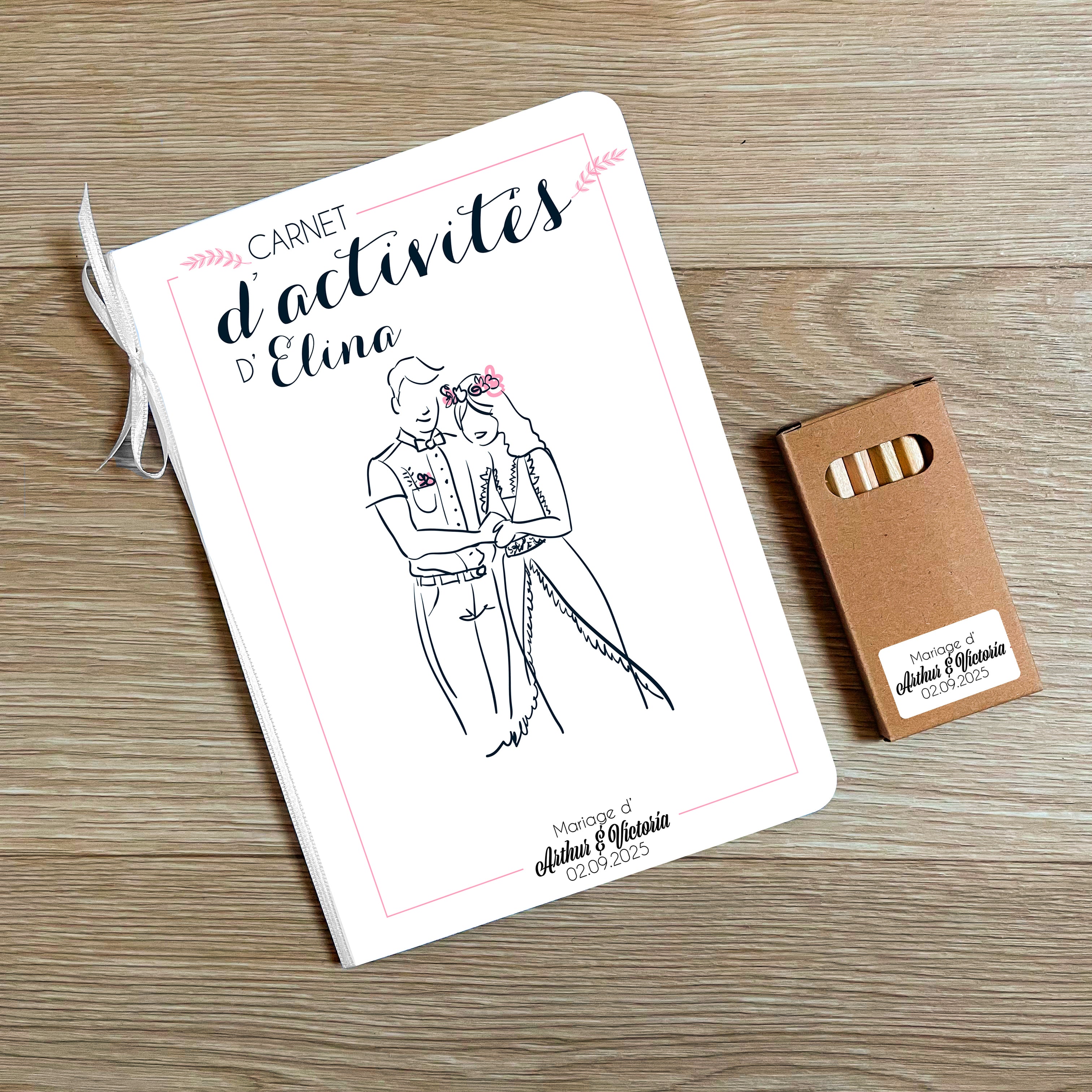 Cahier de coloriage et jeux mariage enfant – kit avec crayons