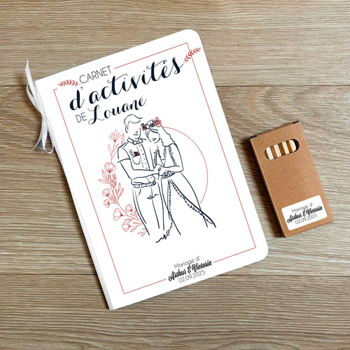 Cahier de coloriage et jeux mariage enfant – kit avec crayons