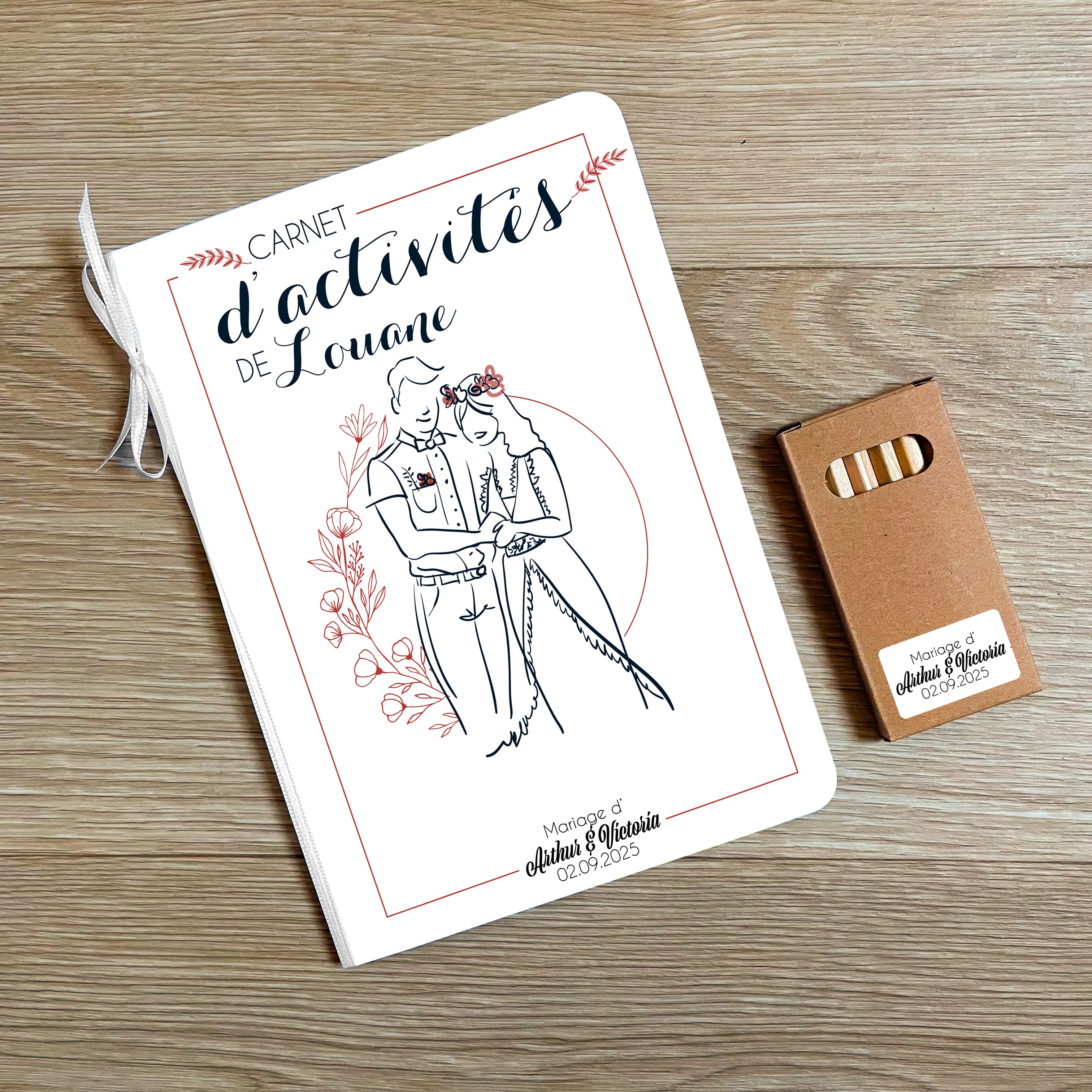 Cahier de coloriage et jeux mariage enfant – kit avec crayons