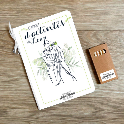 Cahier de coloriage et jeux mariage enfant – kit avec crayons