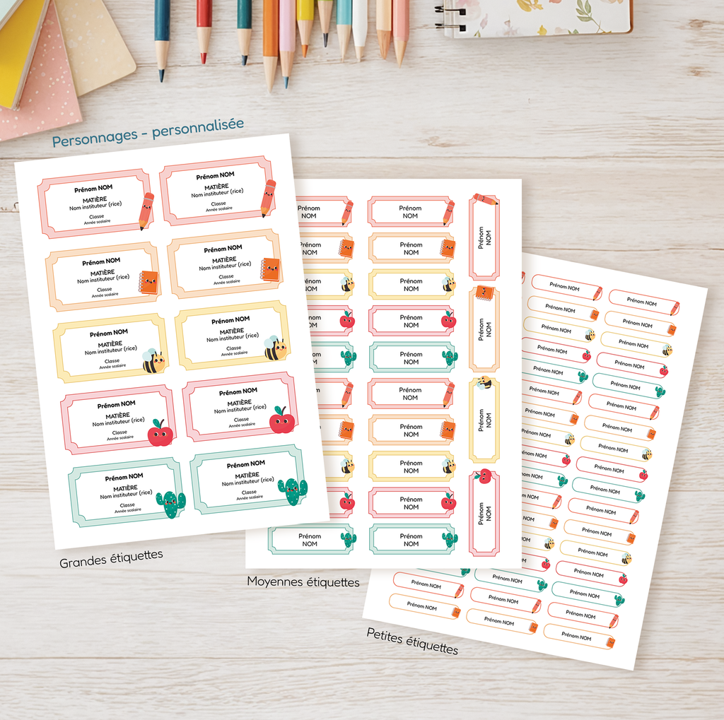 Étiquettes scolaires personnalisables ou vierges | Rentrée des classes | Plusieurs formats | Fournitures école maternelle primaire