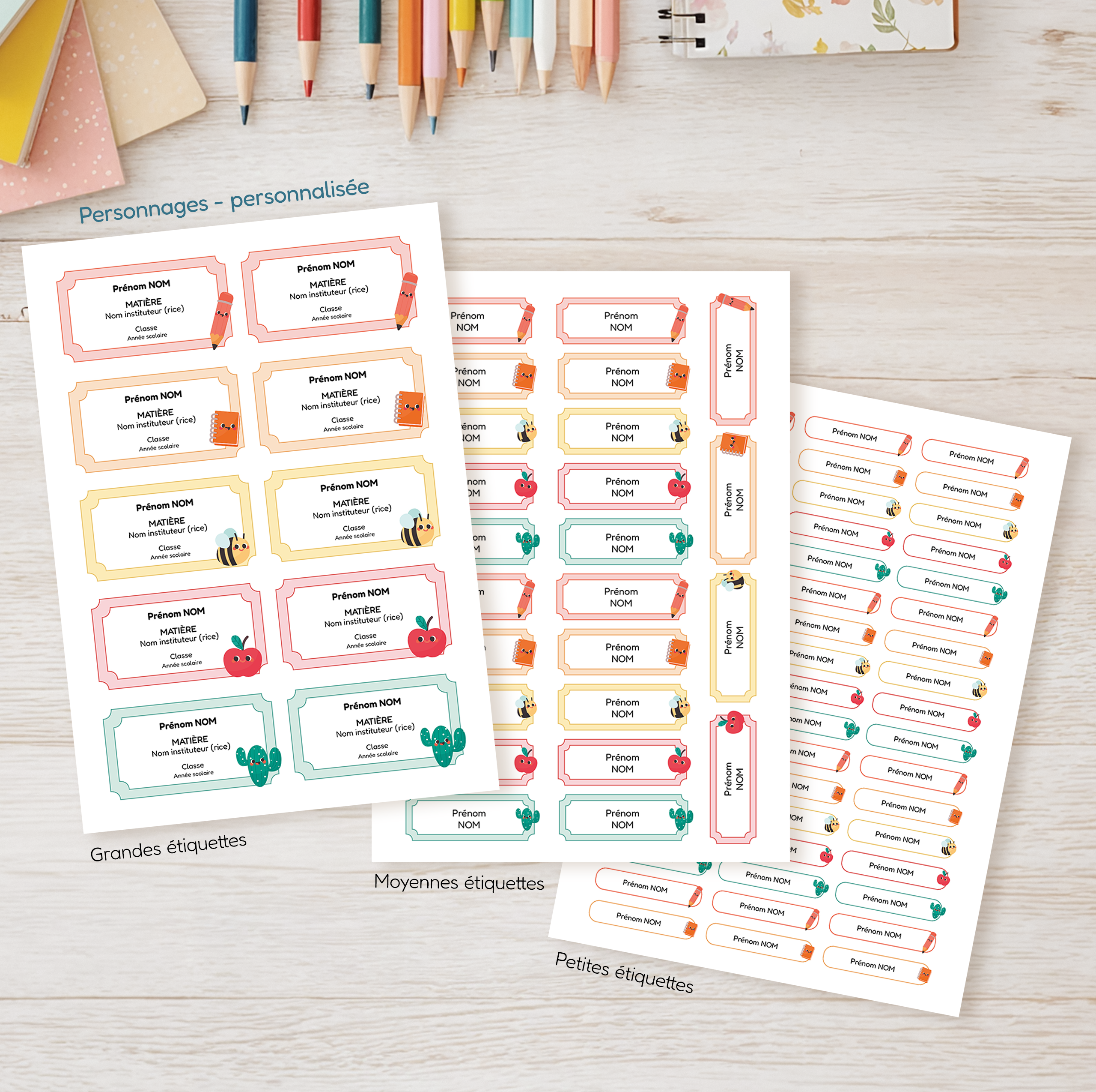 Étiquettes scolaires personnalisables ou vierges | Rentrée des classes | Plusieurs formats | Fournitures école maternelle primaire