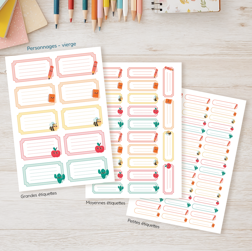 Étiquettes scolaires personnalisables ou vierges | Rentrée des classes | Plusieurs formats | Fournitures école maternelle primaire