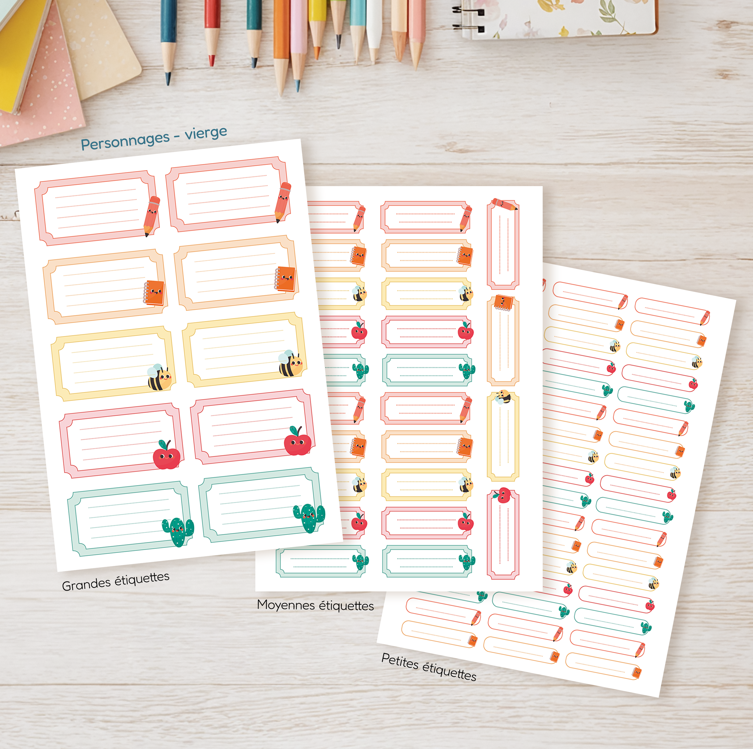 Étiquettes scolaires personnalisables ou vierges | Rentrée des classes | Plusieurs formats | Fournitures école maternelle primaire